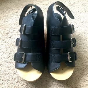 Anthropologie soles wood leather sandals 36